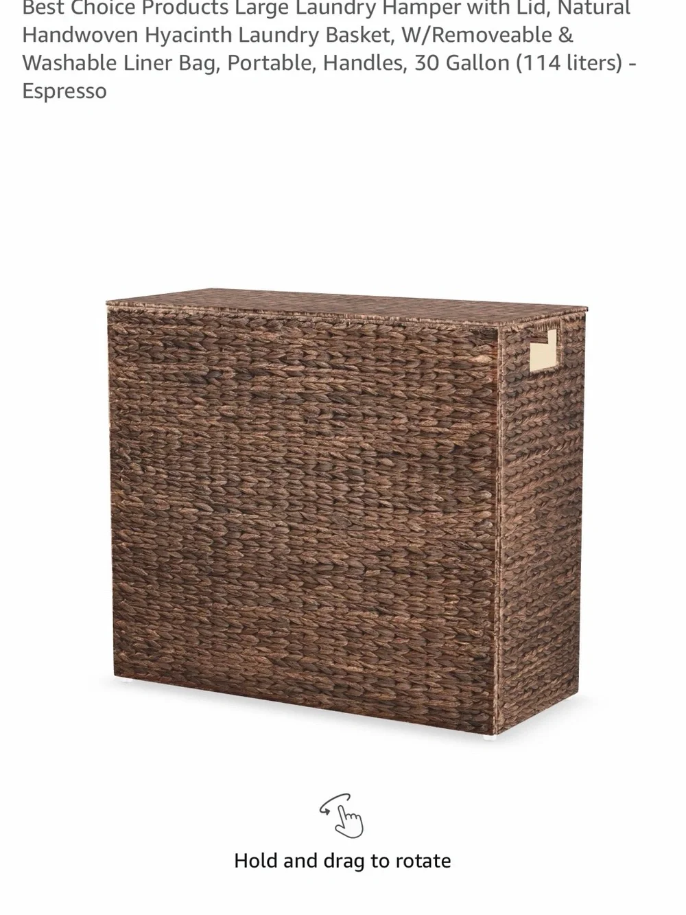 Espresso Handwoven Laundry Hamper with Lid - NIB